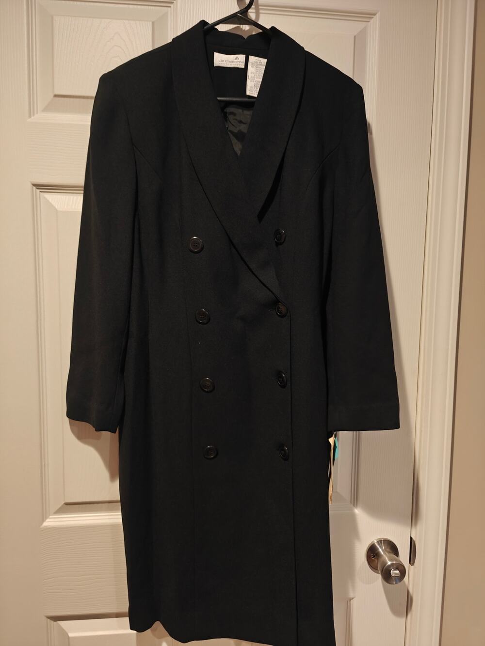NWT Vintage Liz Claiborne Blazer Dress Size 14P Black Double Breasted